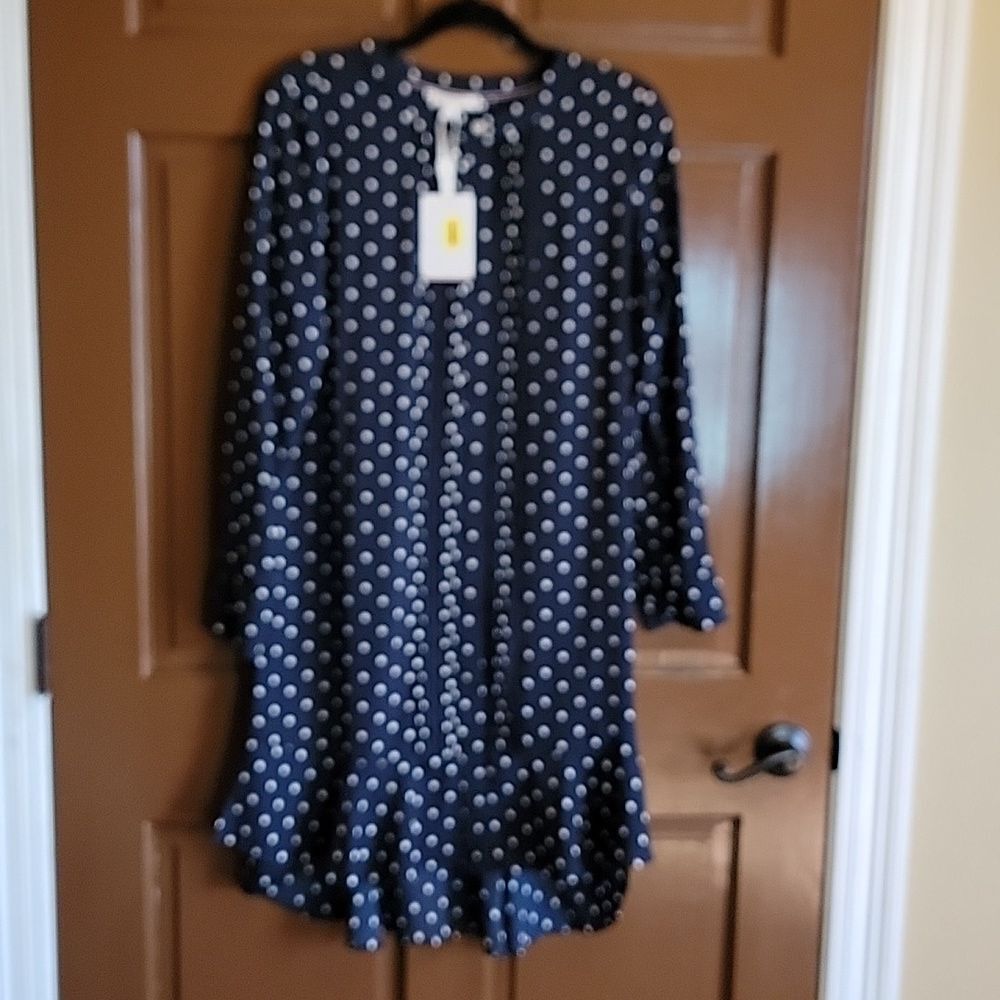 Tommy Hilfiger-navy and white polka dot button down front dress size M. NWT.